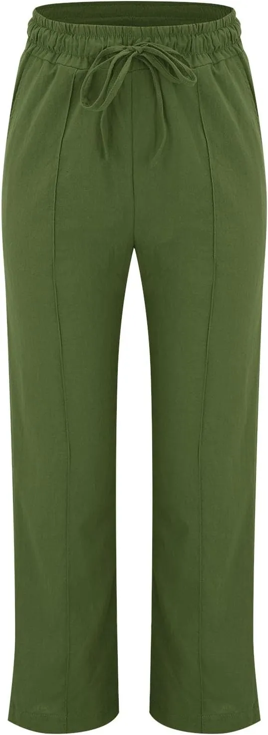 Linen Pants Capri Pants Cotton Linen High Waisted Trousers Casual Summer Lounge Trousers