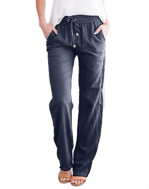 Linen Pants for Women 2025 Summer Drawstring Pants Casual Loose Wide Leg Lounge Trousers for Beach Travel Vacation