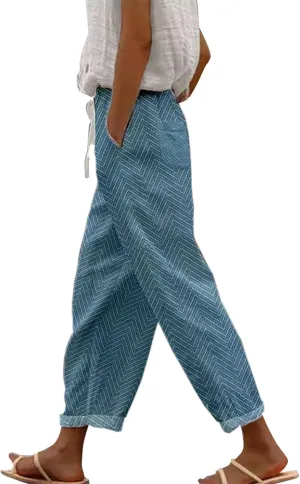 Linen Pants for Women, Cotton Linen Dress Women, Capri High Waisted Dressy Trousers Casual Loose Summer Beach Lounge Trousers Pantalones De Lino Khaki 5X-Large