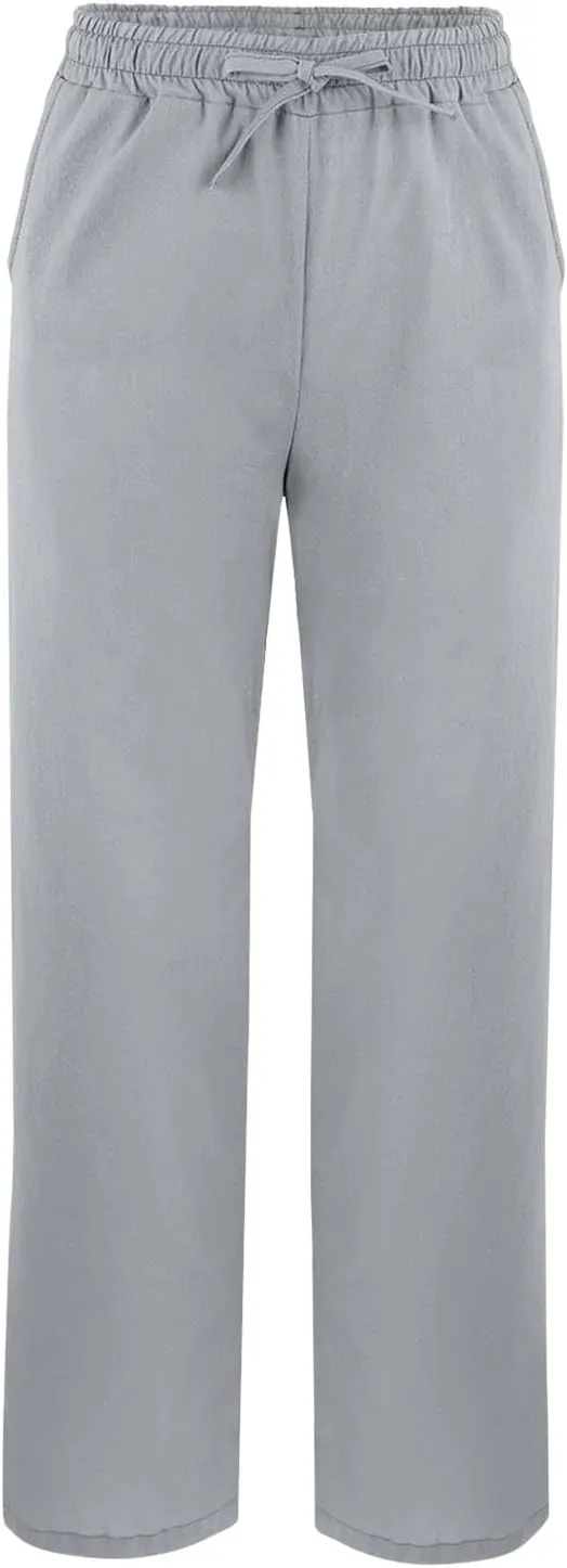 Linen Pants Women High Waisted Beach Pants Loose Lightweight Wide Leg Trousers with Pockets Workout Vacation Capris