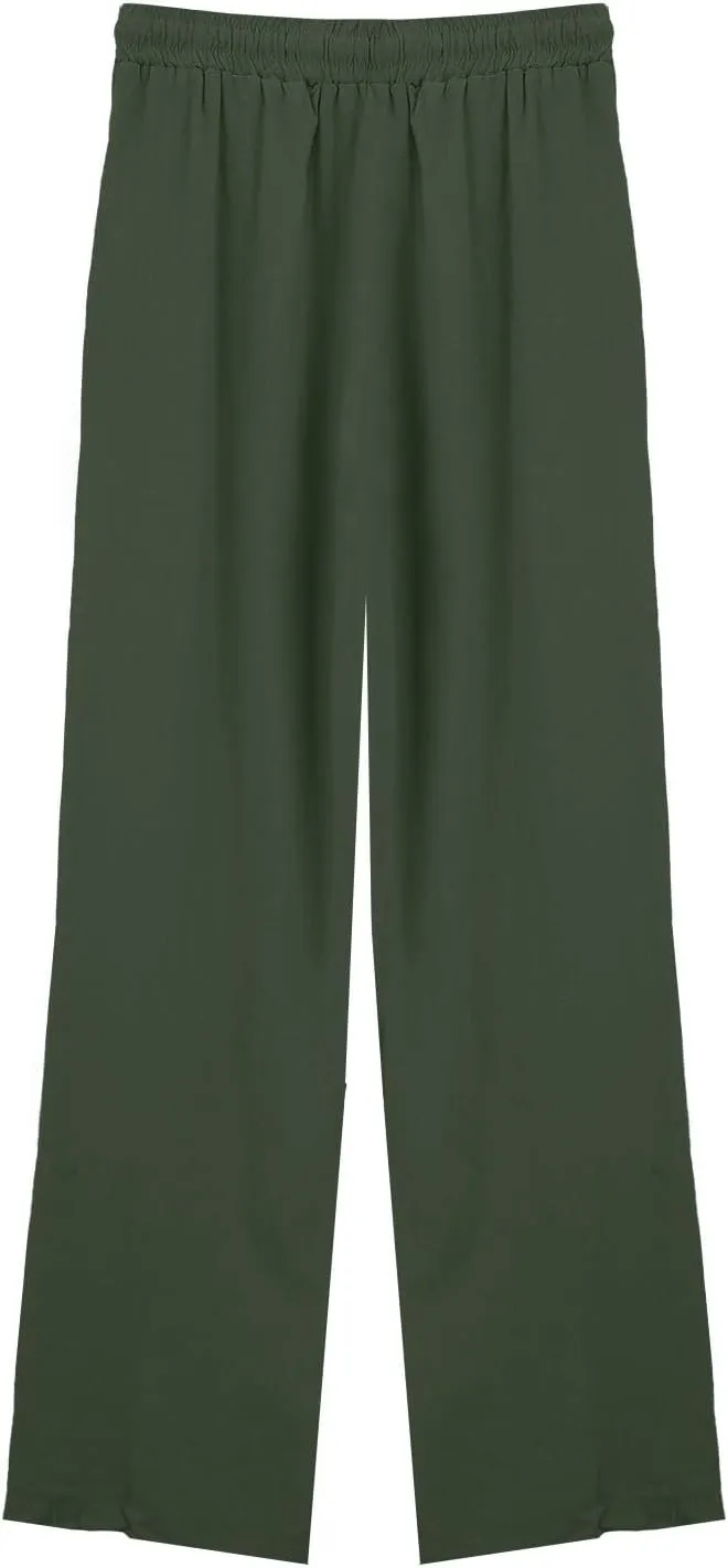 Linen Pants Women Lightweight Capri Pants Cotton Elastic Waist Trousers Casual Loose Summer Lounge Long Trousers