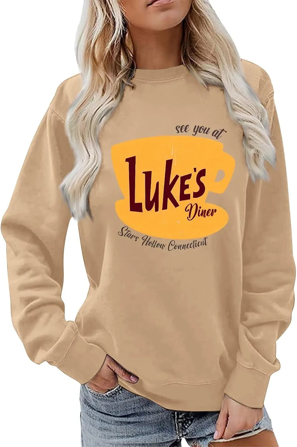 Luke's Diner Sweatshirts for WomenCrewneck Lukes Diner Graphic Long Sleeve Casual Pullover Preppy Girls Sweatshirt