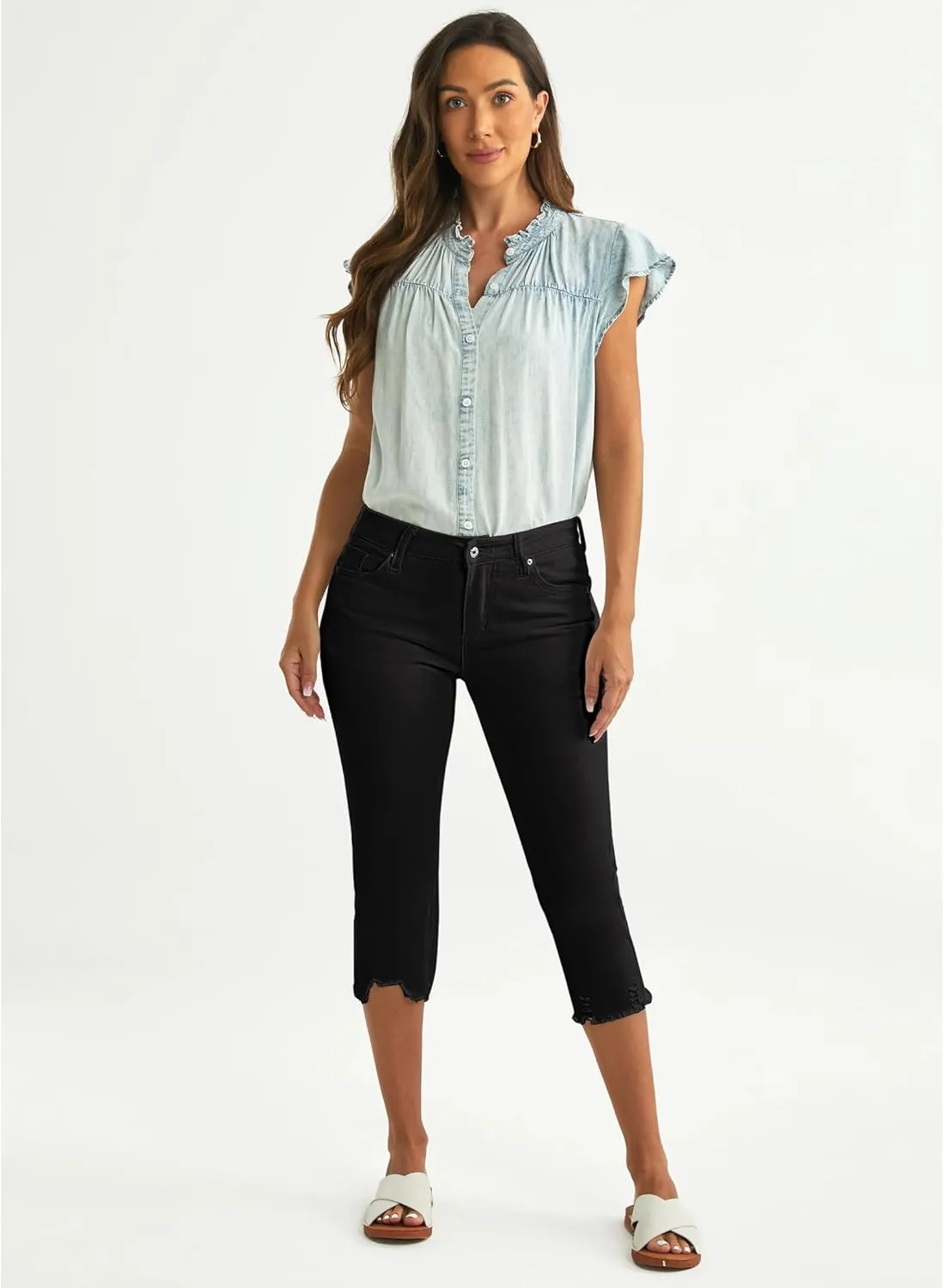 luvamia Jean Capri Pants for Women High Waisted Ripped Skinny Jeans Stretchy Denim Capris Cropped Jeggings with Pockets