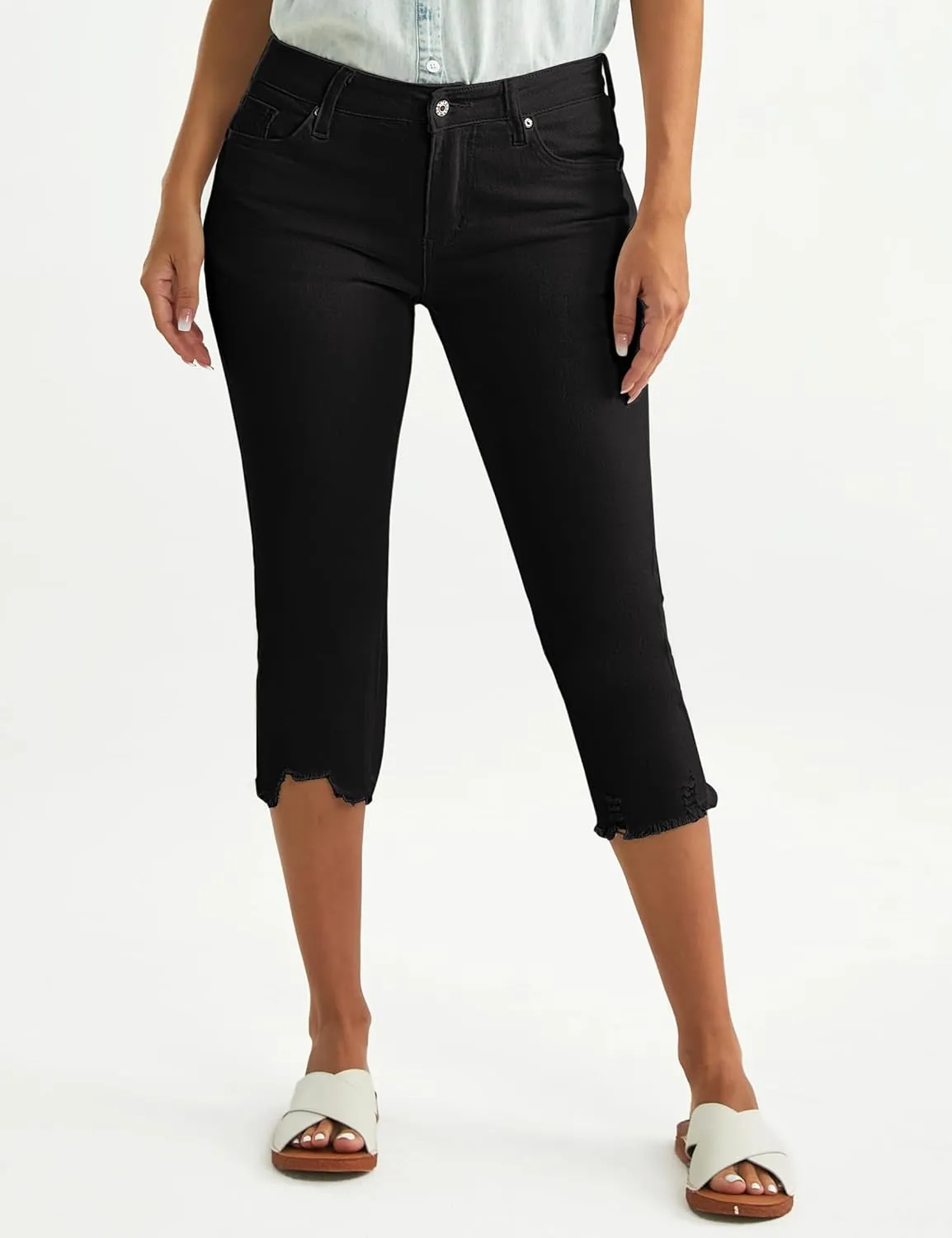 luvamia Jean Capri Pants for Women High Waisted Ripped Skinny Jeans Stretchy Denim Capris Cropped Jeggings with Pockets