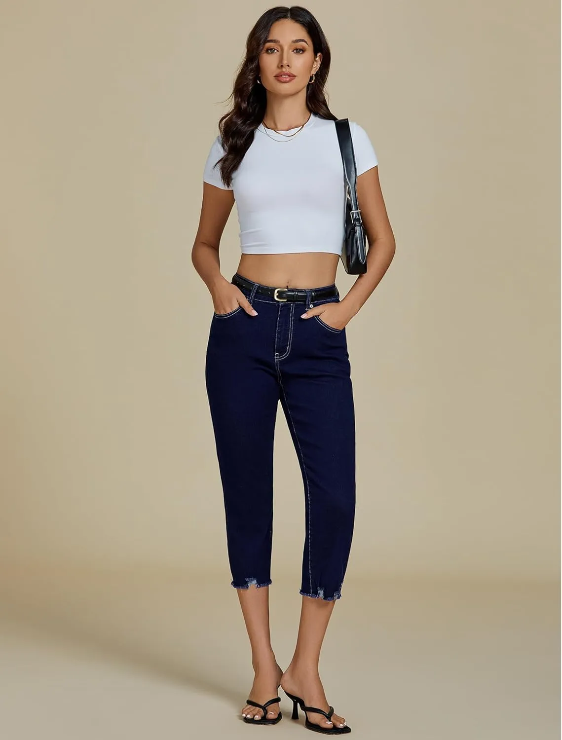 luvamia Jean Capri Pants for Women High Waisted Ripped Skinny Jeans Stretchy Denim Capris Cropped Jeggings with Pockets