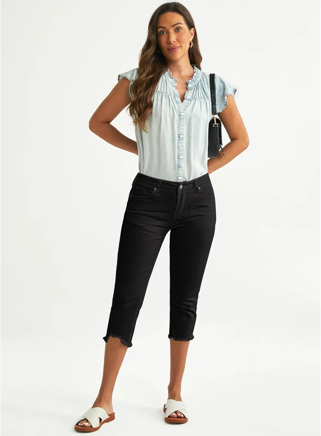 luvamia Jean Capri Pants for Women High Waisted Ripped Skinny Jeans Stretchy Denim Capris Cropped Jeggings with Pockets