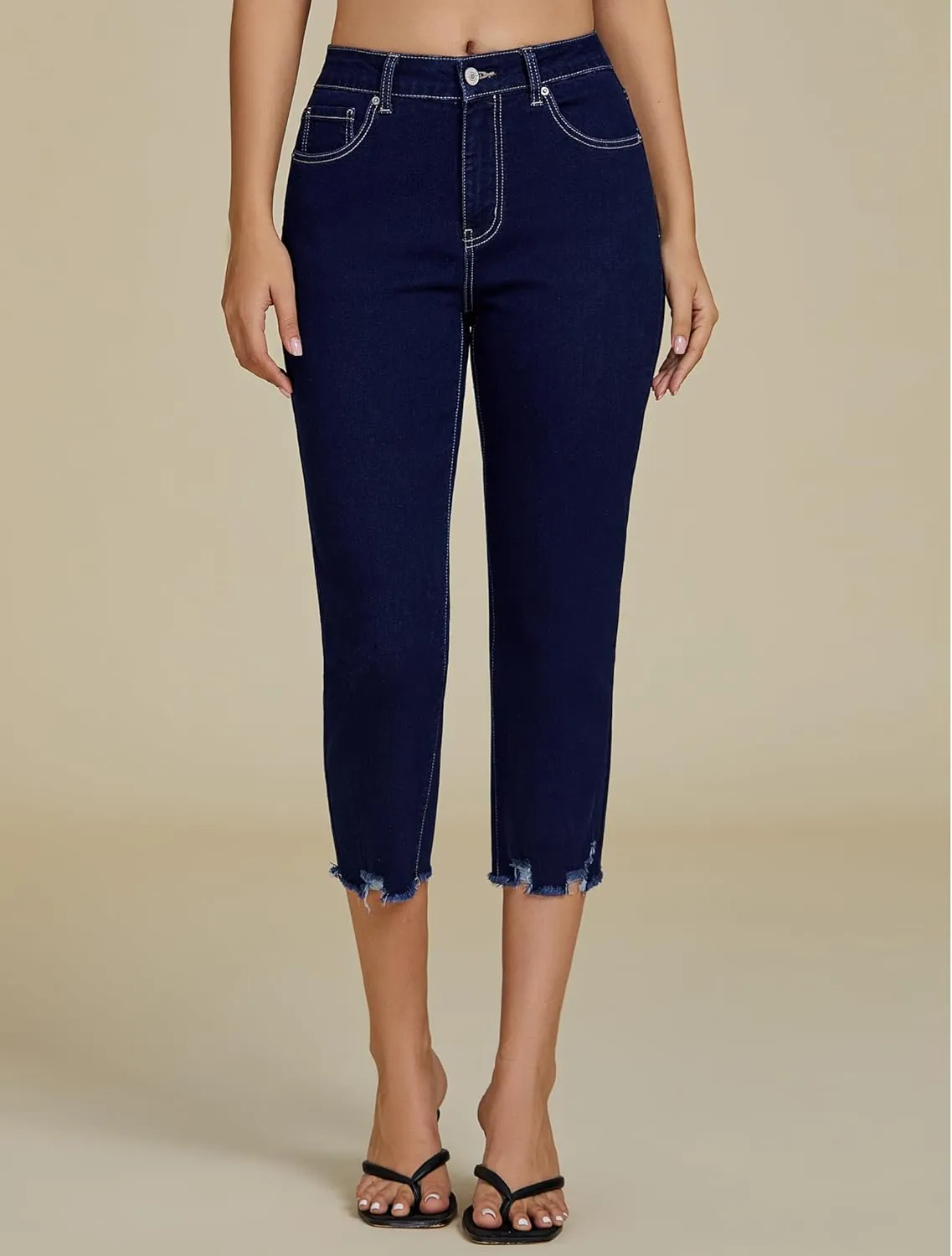 luvamia Jean Capri Pants for Women High Waisted Ripped Skinny Jeans Stretchy Denim Capris Cropped Jeggings with Pockets