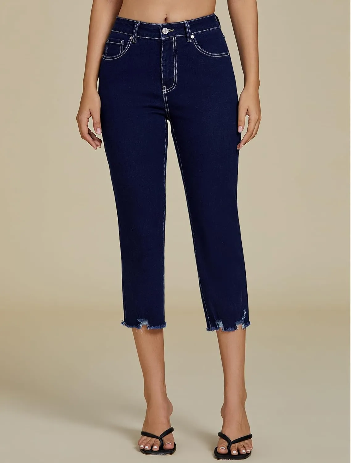 luvamia Jean Capri Pants for Women High Waisted Ripped Skinny Jeans Stretchy Denim Capris Cropped Jeggings with Pockets