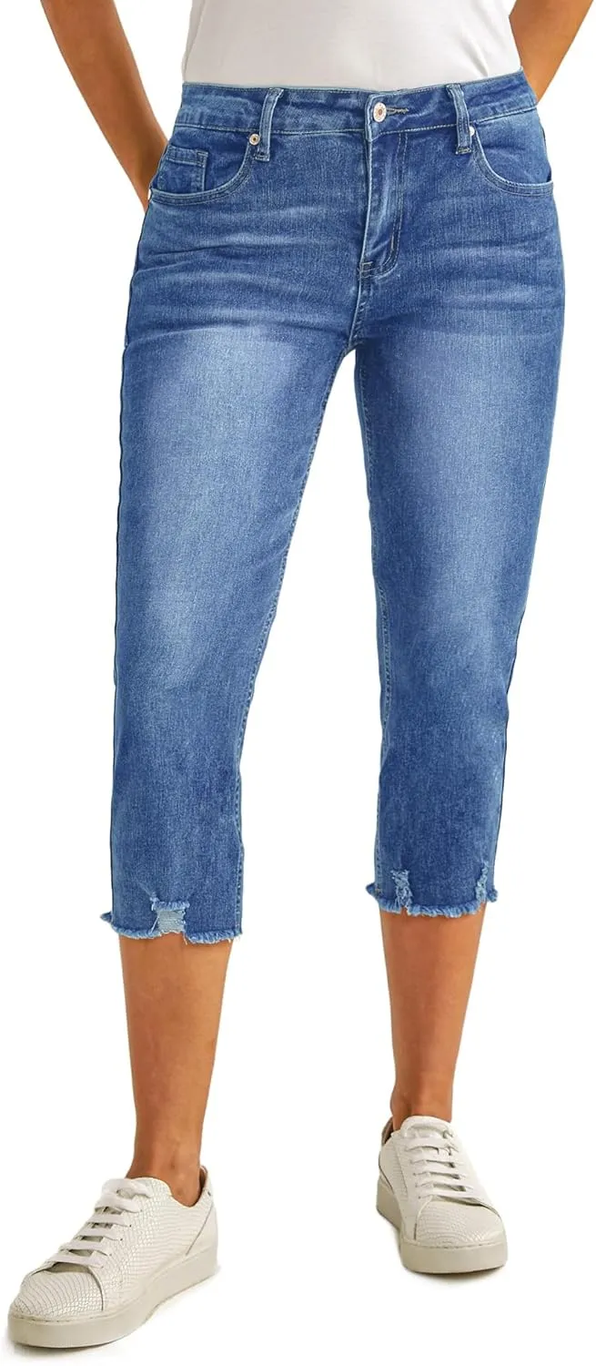 luvamia Jean Capri Pants for Women High Waisted Ripped Skinny Jeans Stretchy Denim Capris Cropped Jeggings with Pockets