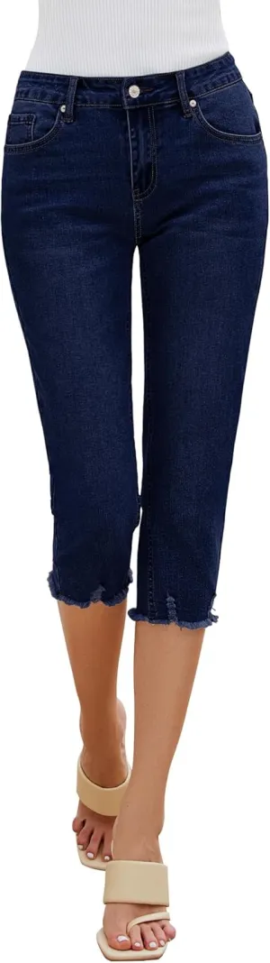 luvamia Jean Capri Pants for Women High Waisted Ripped Skinny Jeans Stretchy Denim Capris Cropped Jeggings with Pockets