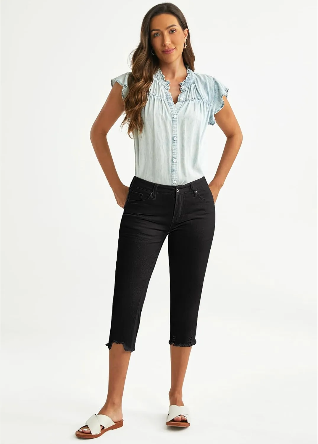 luvamia Jean Capri Pants for Women High Waisted Ripped Skinny Jeans Stretchy Denim Capris Cropped Jeggings with Pockets