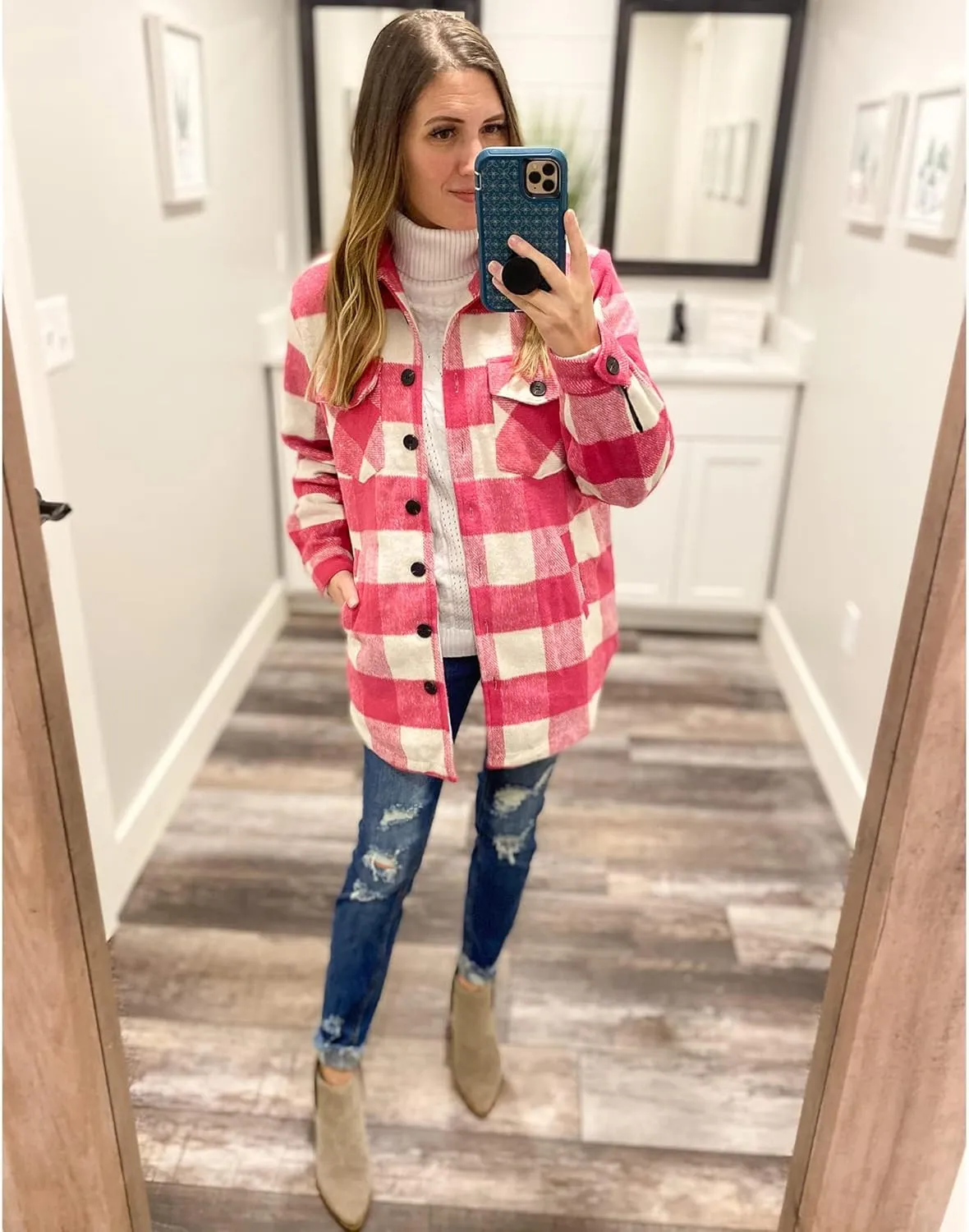 luvamia Plaid Jackets for Women Flannel Quilted Shacket Coats Oversized Button Down Shirts Jacket