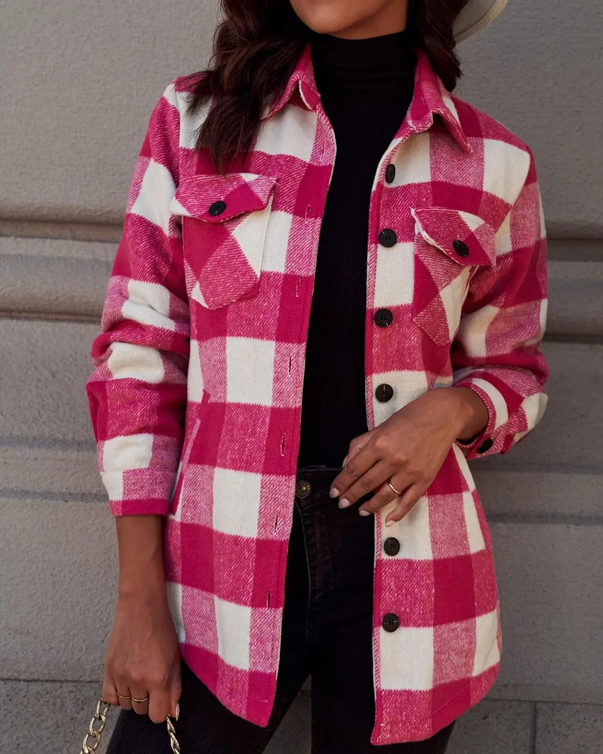 luvamia Plaid Jackets for Women Flannel Quilted Shacket Coats Oversized Button Down Shirts Jacket