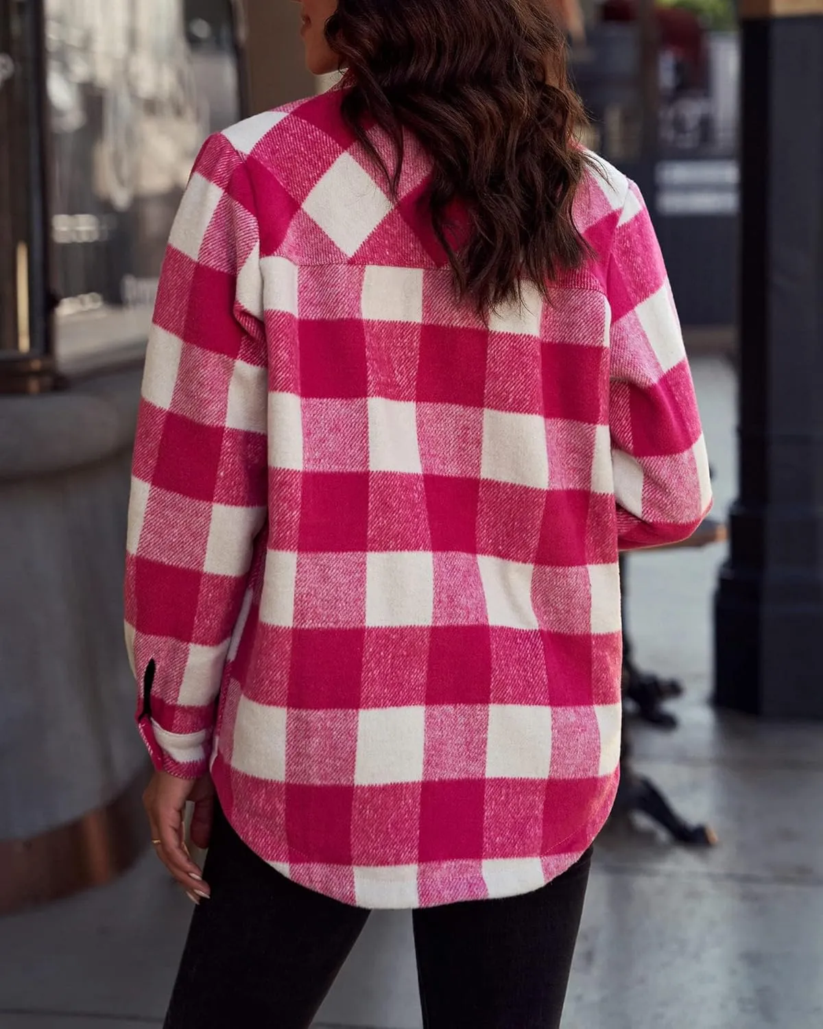 luvamia Plaid Jackets for Women Flannel Quilted Shacket Coats Oversized Button Down Shirts Jacket