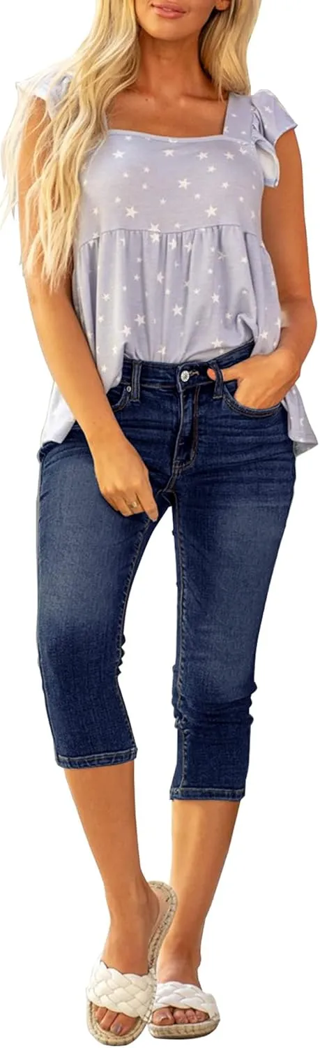 luvamia Womens Capri Jeans for Women High Waisted Skinny Ripped Jean Denim Pants