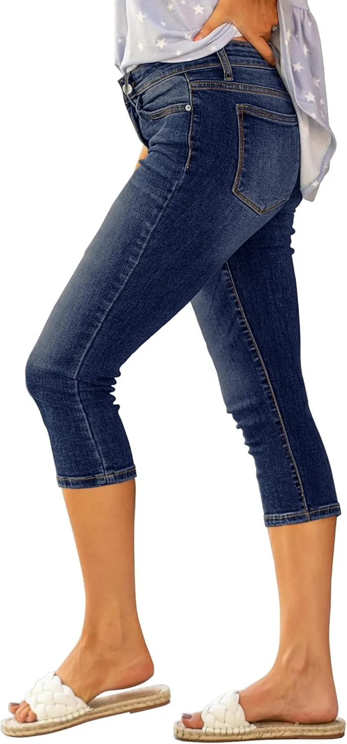 luvamia Womens Capri Jeans for Women High Waisted Skinny Ripped Jean Denim Pants