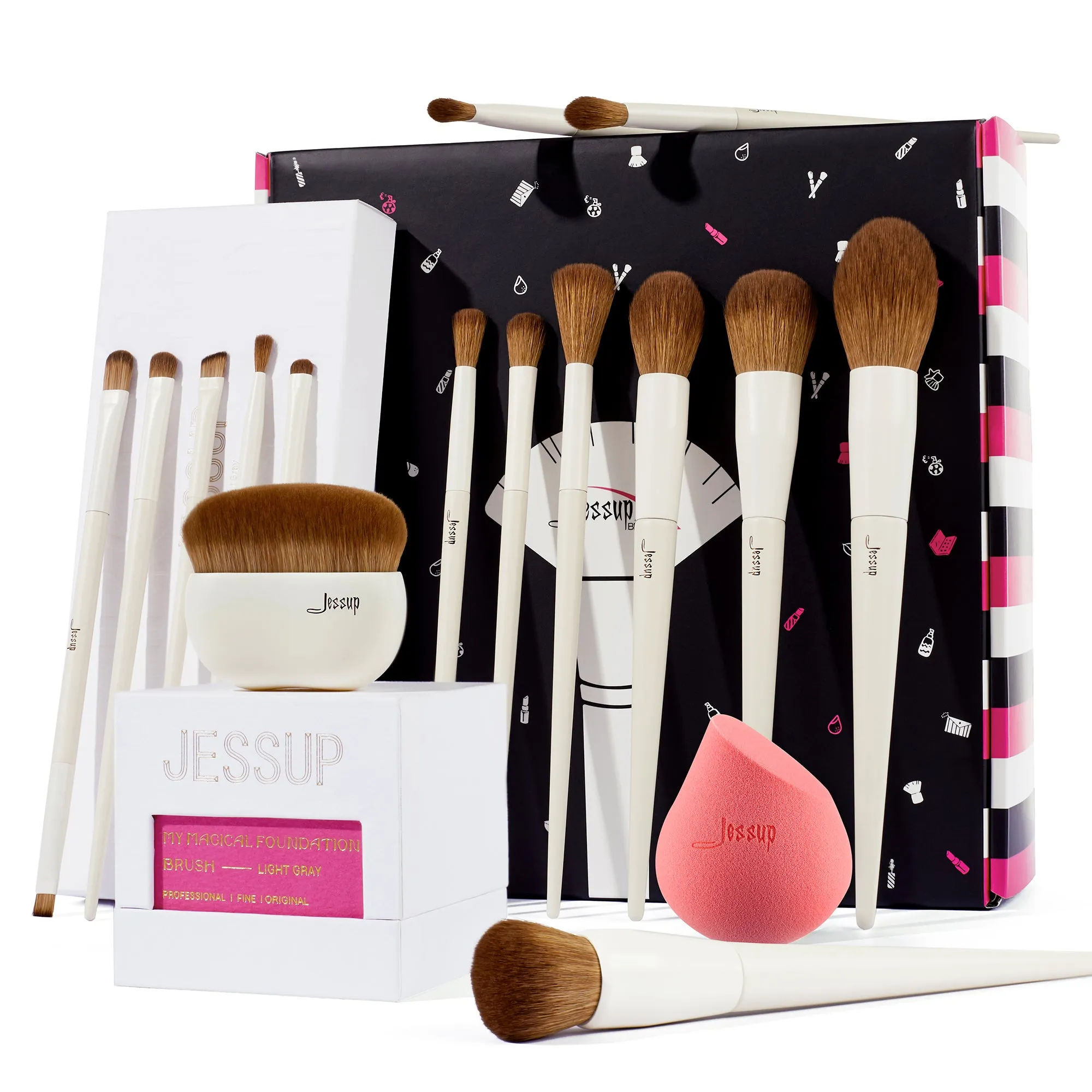 Luxury Light Gray Comprehensive Eye and Face Brush Set 14pcs T329