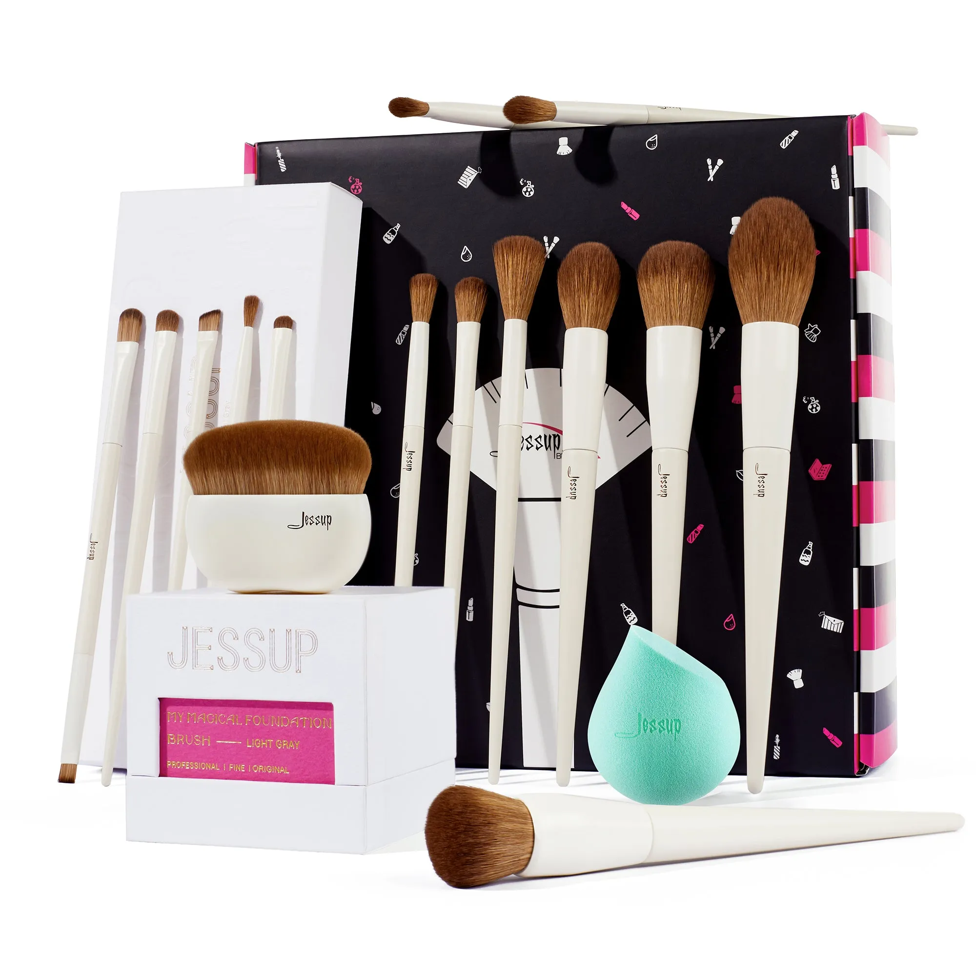 Luxury Light Gray Comprehensive Eye and Face Brush Set 14pcs T329