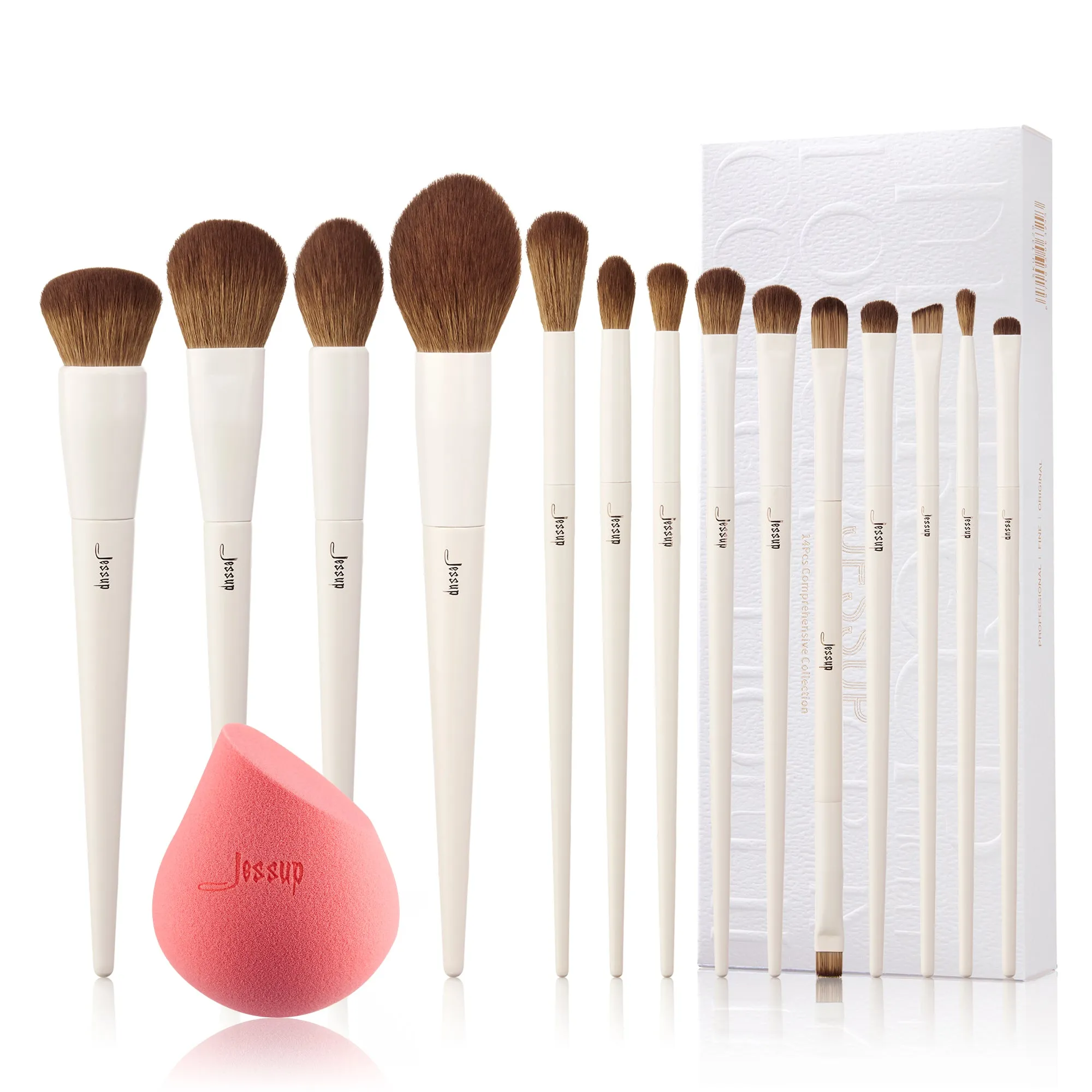 Luxury Light Gray Comprehensive Eye and Face Brush Set 14pcs T329