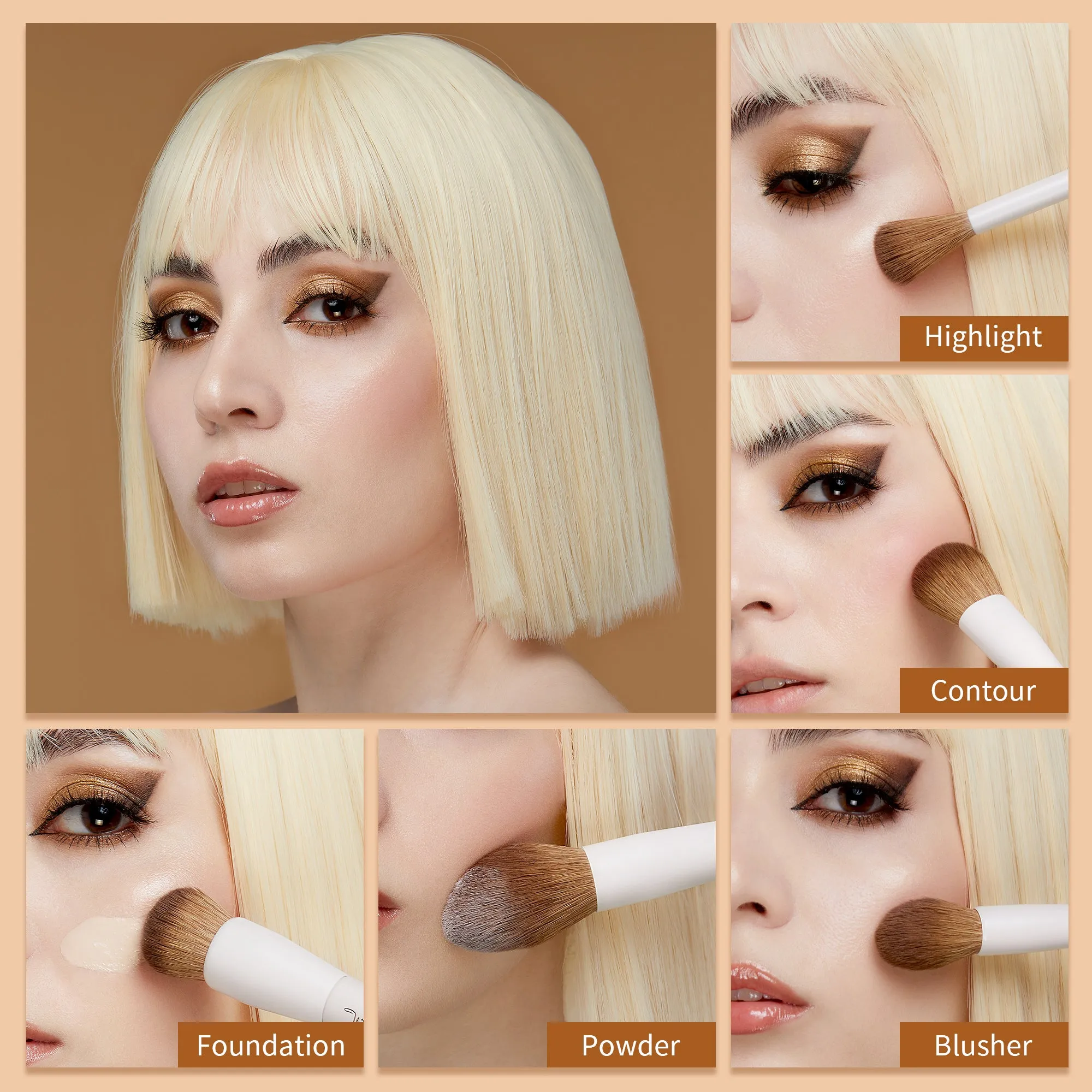 Luxury Light Gray Comprehensive Eye and Face Brush Set 14pcs T329