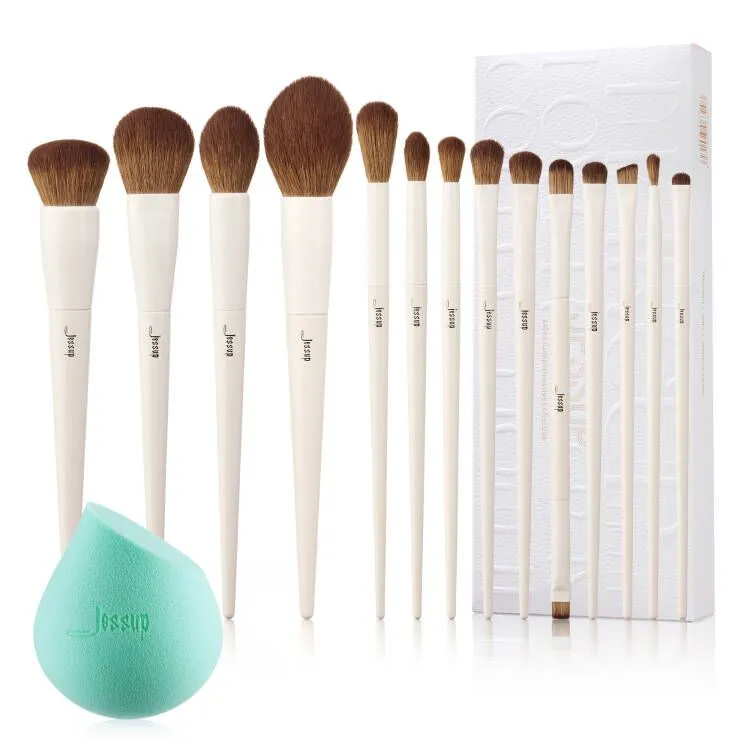 Luxury Light Gray Comprehensive Eye and Face Brush Set 14pcs T329