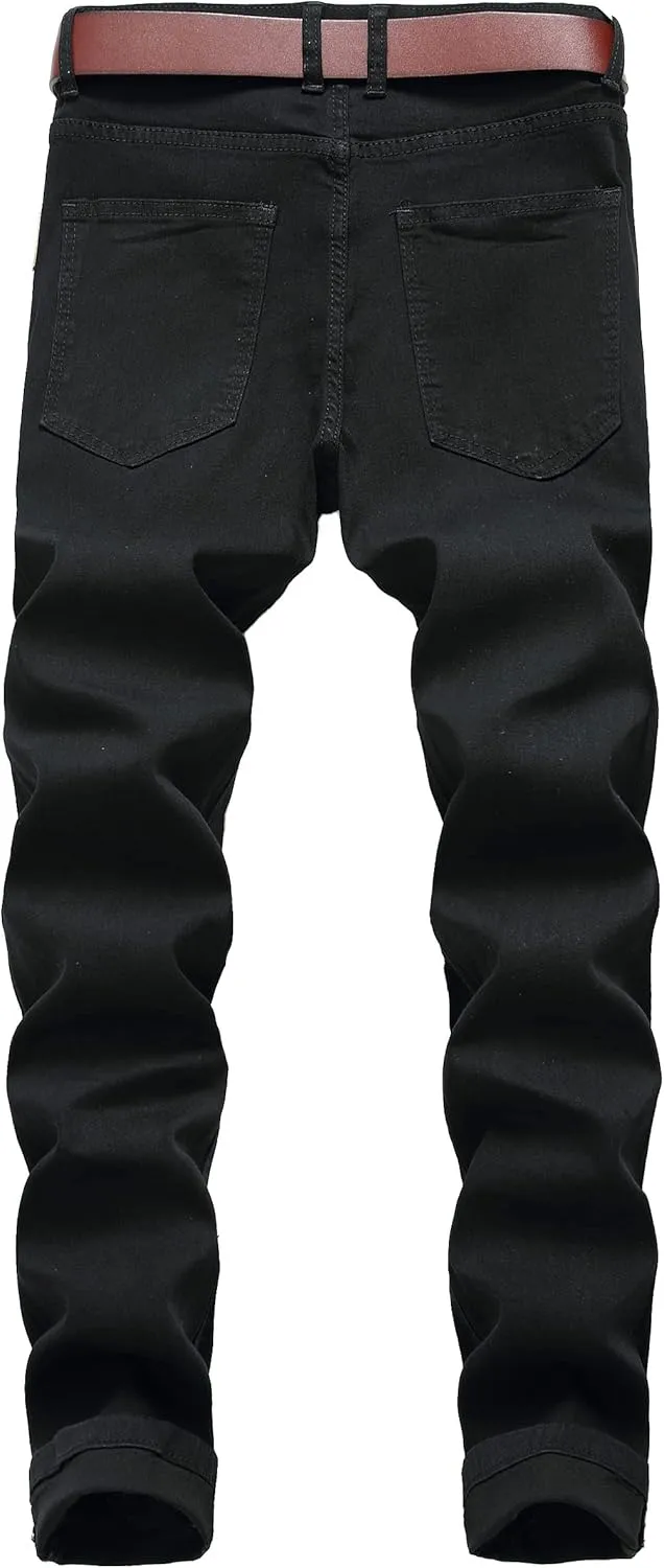 LZLER Mens Ripped Jeans,Distressed Destroyed Slim Fit Straight Leg Denim Pant with Holes