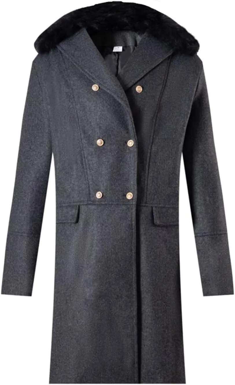 Maiyifu-GJ Men's Wool Blend Long Pea Coat Slim Fit Double Breasted Trench Coats Winter Warm Mid-Length Jackets Overcoat