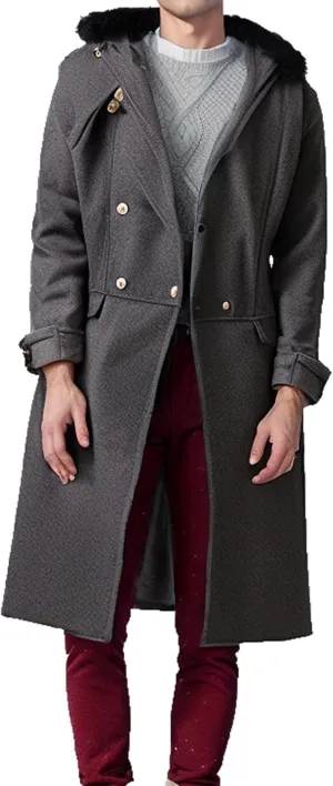 Maiyifu-GJ Men's Wool Blend Long Pea Coat Slim Fit Double Breasted Trench Coats Winter Warm Mid-Length Jackets Overcoat