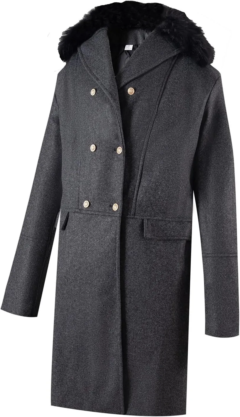 Maiyifu-GJ Men's Wool Blend Long Pea Coat Slim Fit Double Breasted Trench Coats Winter Warm Mid-Length Jackets Overcoat