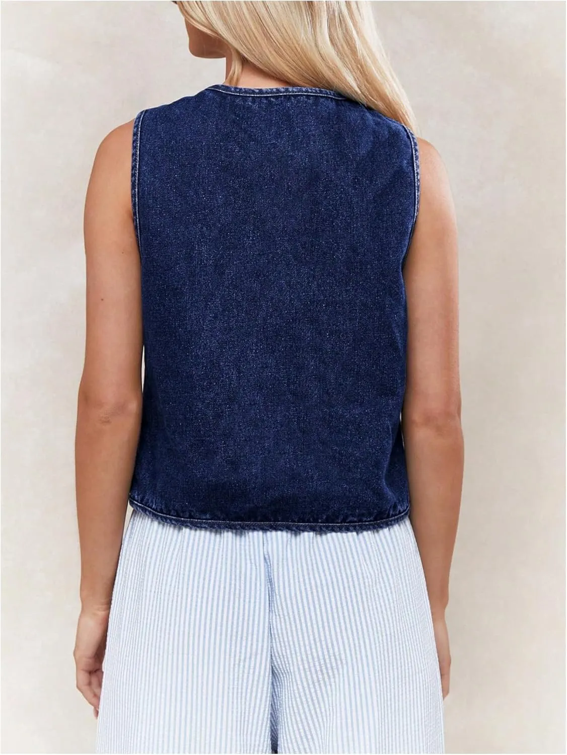 MakeMeChic Women's Jean Vest Tie Front Sleeveless Crop Denim Vest Top Jackets