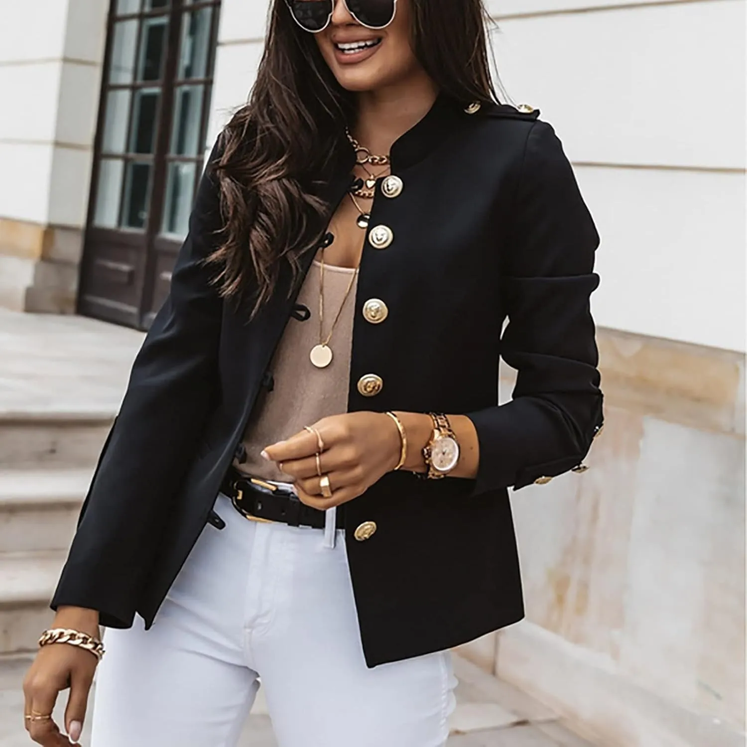 Maryia 2021 Stylish Blazer Jackets for Women Long Sleeve Button Down Office Work Casual Small Suit Open Front Jacket