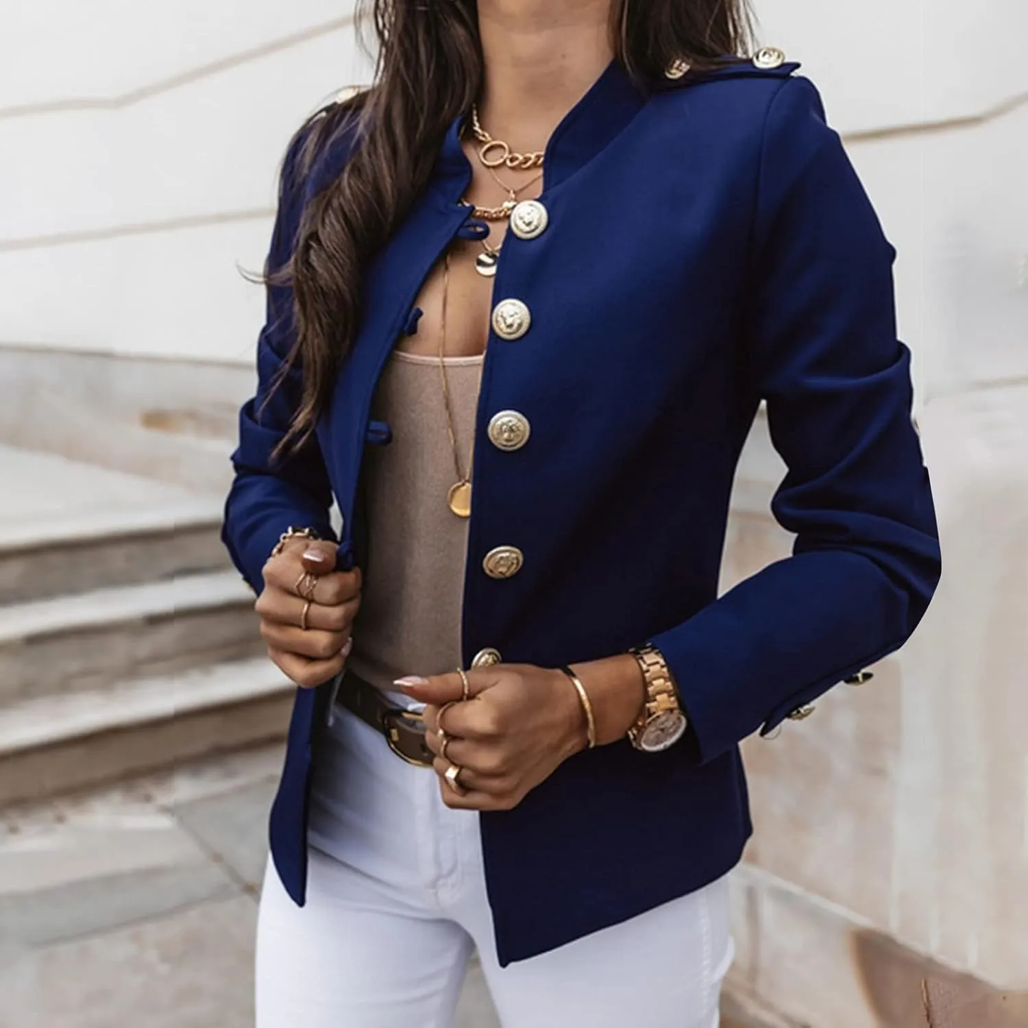 Maryia 2021 Stylish Blazer Jackets for Women Long Sleeve Button Down Office Work Casual Small Suit Open Front Jacket