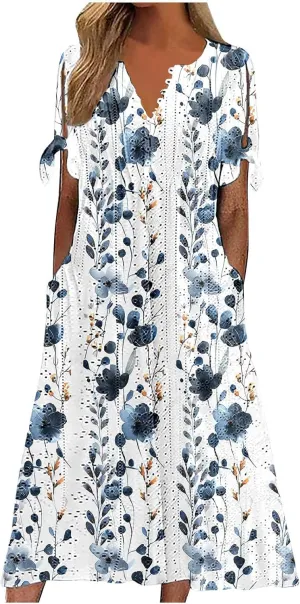 Maxi Long Dresses for Women 2025 Trendy Short Sleeve Eyelet Tshirt Dress Casual Summer Beach Vacation Sundress