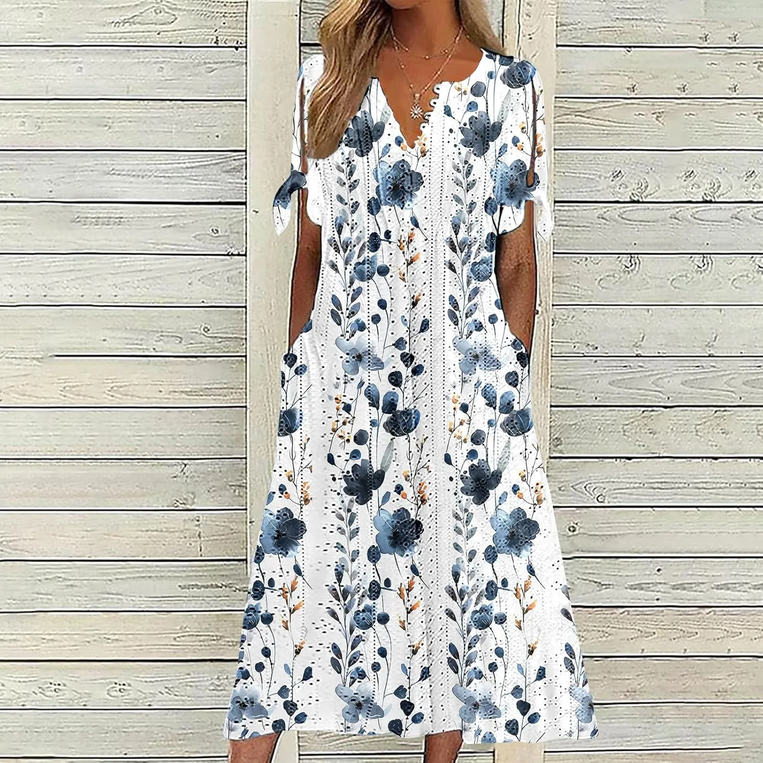 Maxi Long Dresses for Women 2025 Trendy Short Sleeve Eyelet Tshirt Dress Casual Summer Beach Vacation Sundress