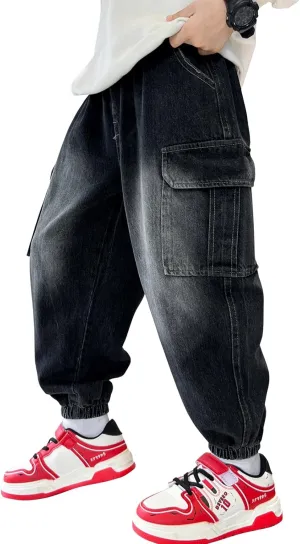 MEILONGER Boys Elastic Waist Jeans Stretch Fashion Denim Pants Size 8,10-12,14-16,18-20