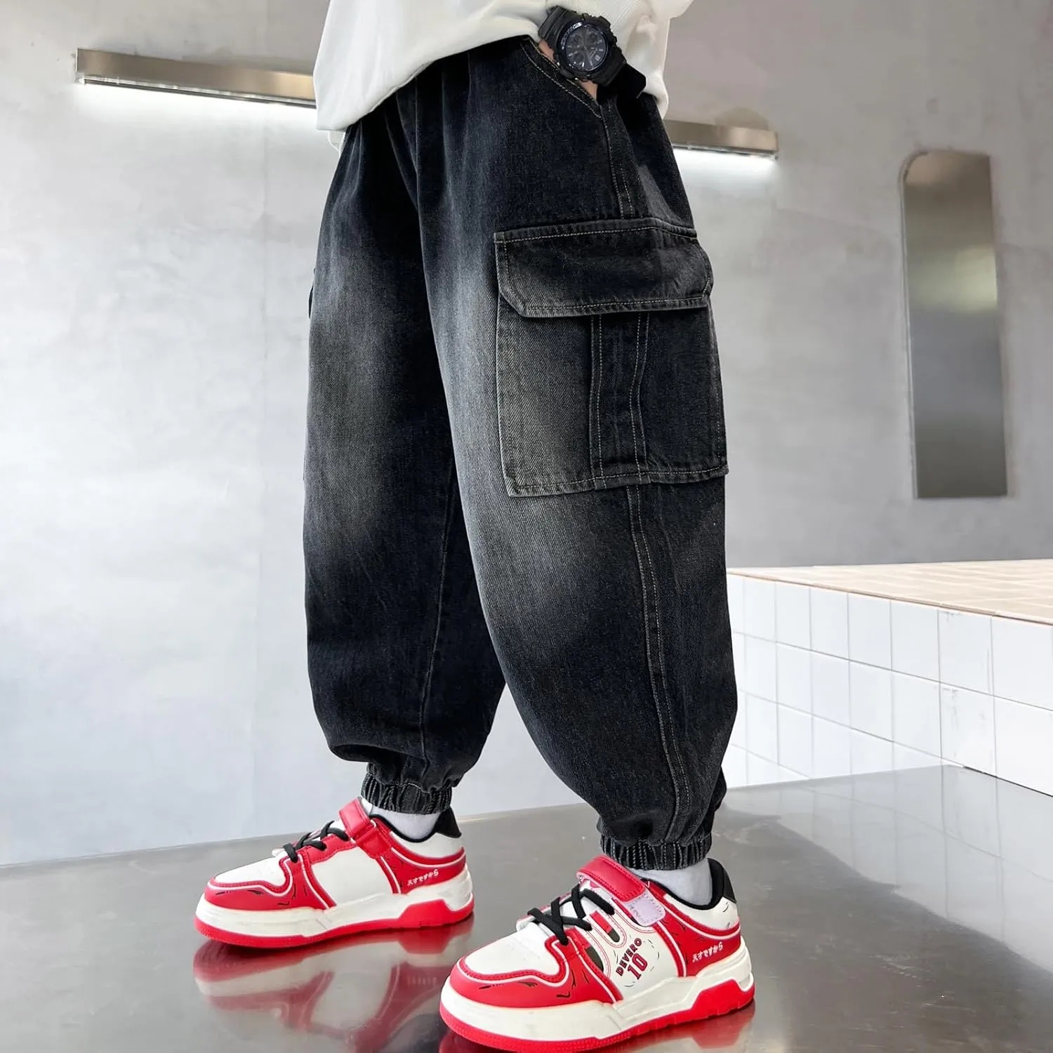 MEILONGER Boys Elastic Waist Jeans Stretch Fashion Denim Pants Size 8,10-12,14-16,18-20