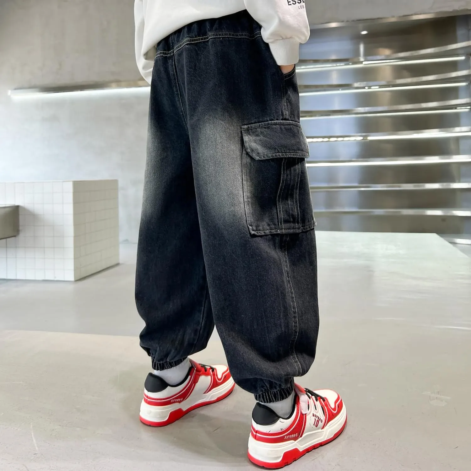 MEILONGER Boys Elastic Waist Jeans Stretch Fashion Denim Pants Size 8,10-12,14-16,18-20