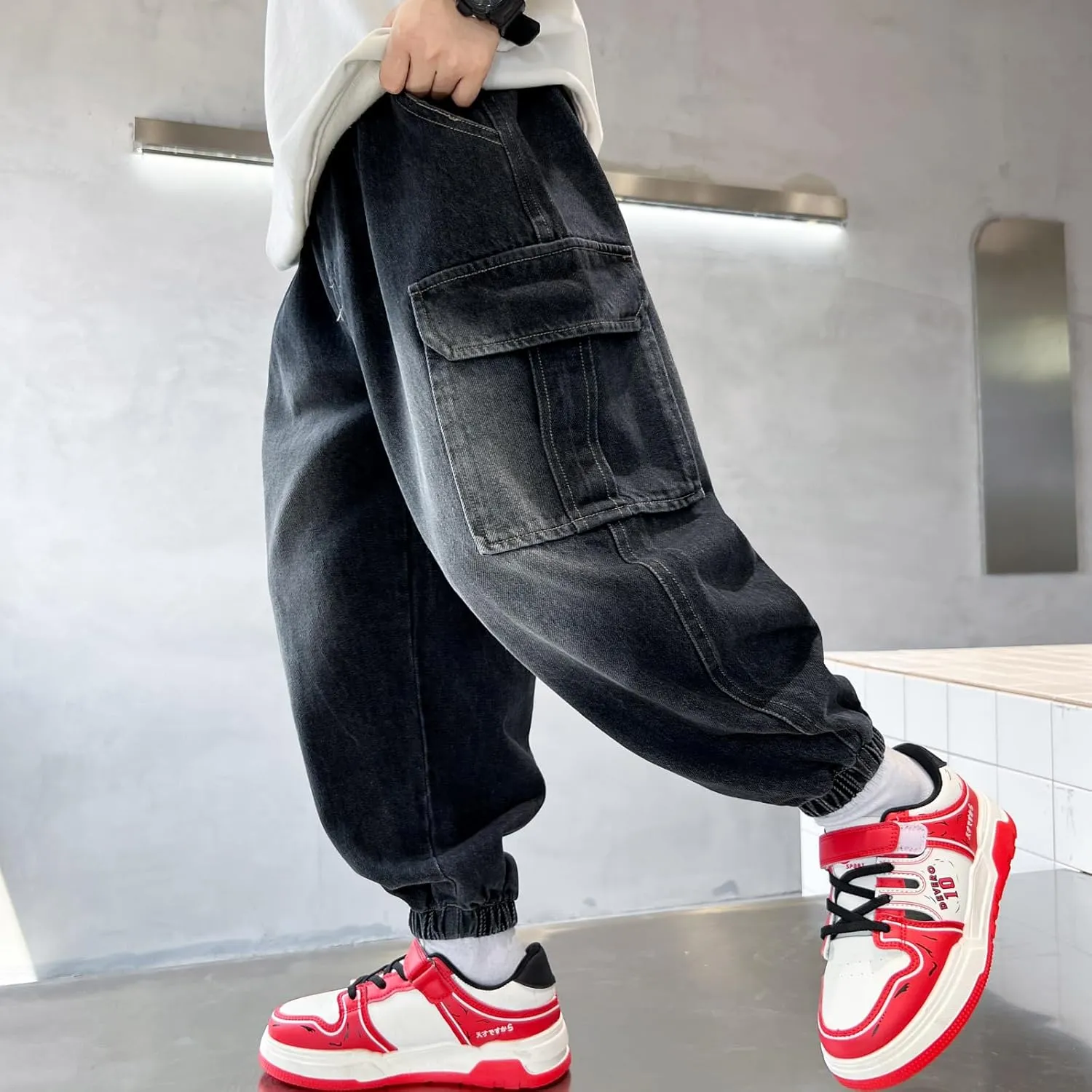 MEILONGER Boys Elastic Waist Jeans Stretch Fashion Denim Pants Size 8,10-12,14-16,18-20
