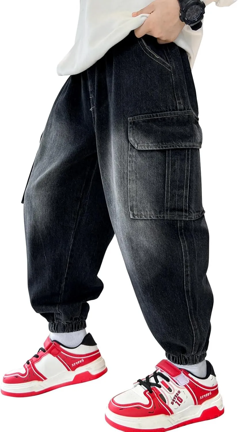 MEILONGER Boys Elastic Waist Jeans Stretch Fashion Denim Pants Size 8,10-12,14-16,18-20