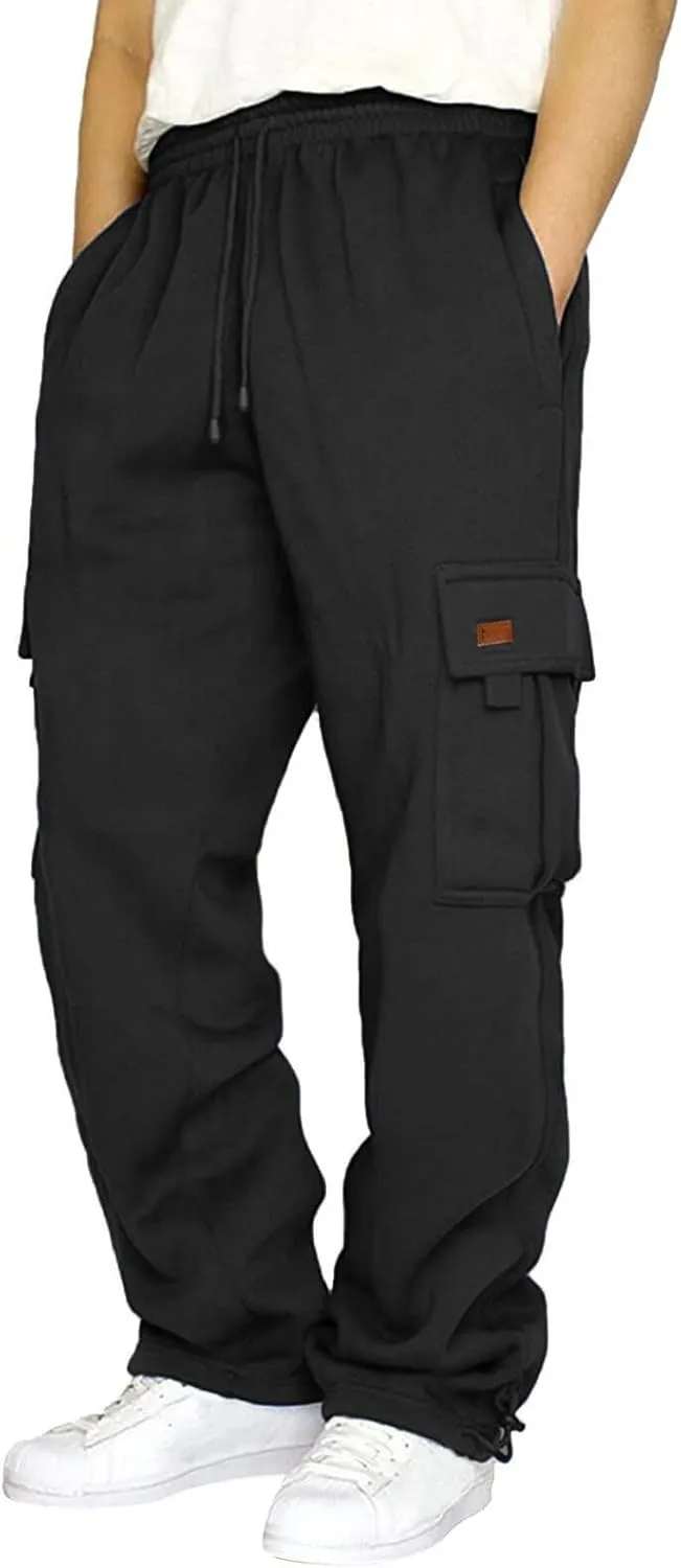 Mens Cargo Sweatpants with Pockets Stretch Drawstring Elastic Waist Sweatpants Slim Fit Pants 2024 Joggers Trousers