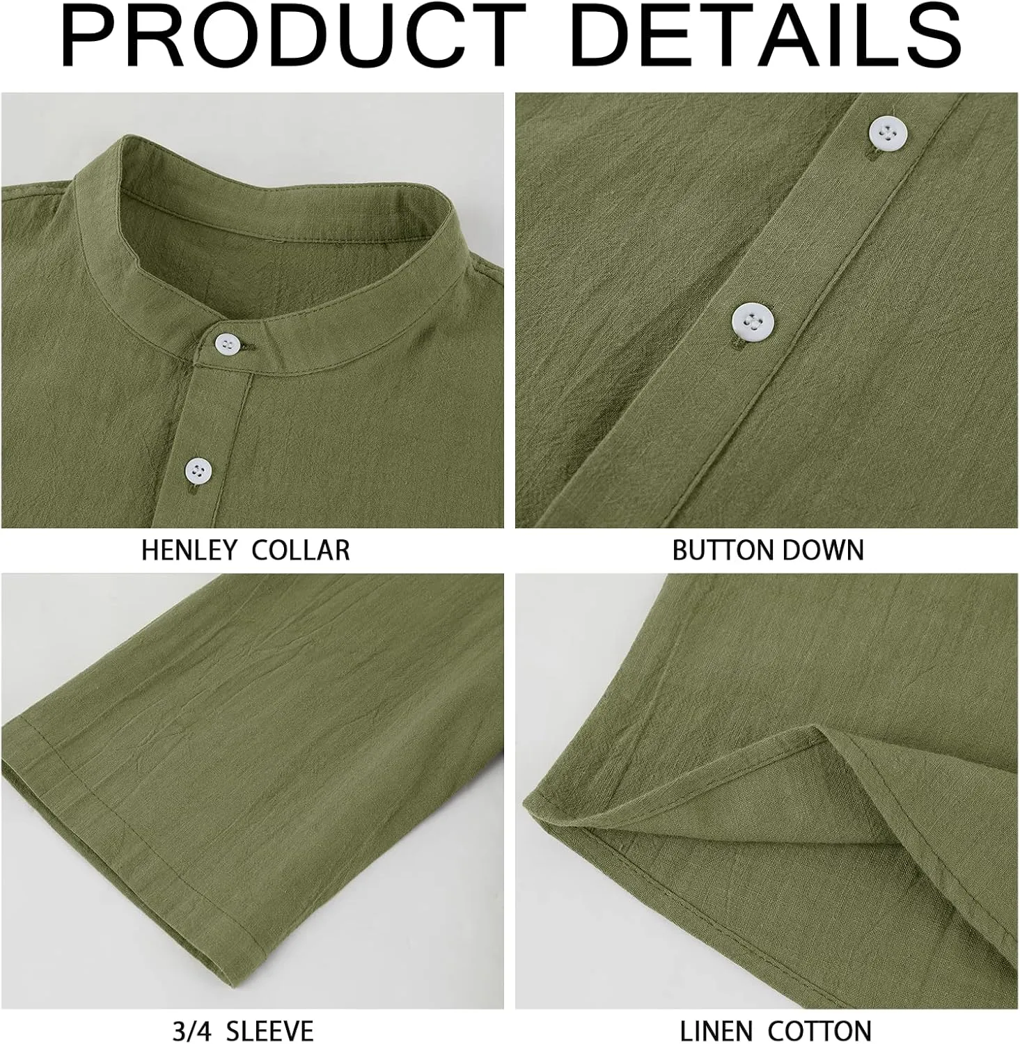 Mens Henley T-Shirt Linen Cotton Shirts Button Up Beach Tops Casual Short Sleeve Lightweight Plain Tees