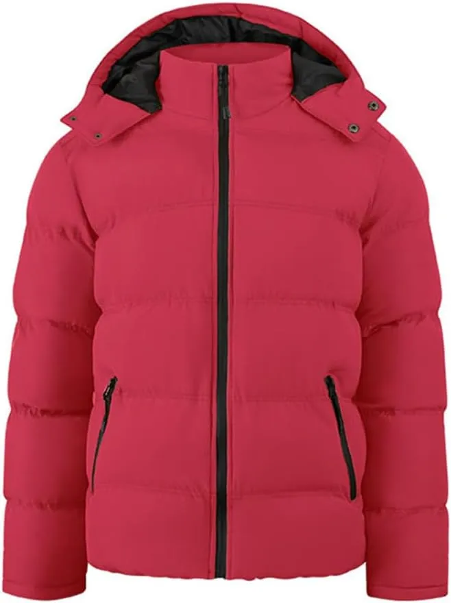 Men's Lightweight Hooded Puffer Jackets Stand Collar Shiny Down Jacket Thick Winter Parka Jacket