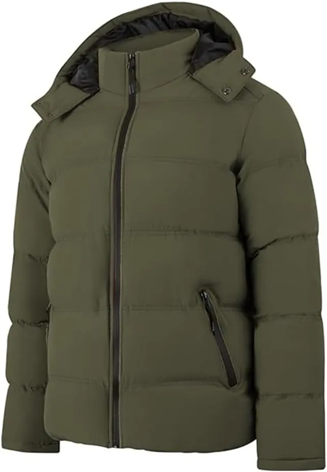 Men's Lightweight Hooded Puffer Jackets Stand Collar Shiny Down Jacket Thick Winter Parka Jacket