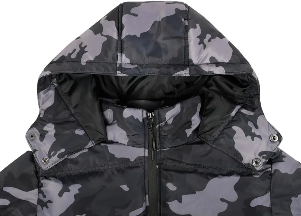 Men's Lightweight Hooded Puffer Jackets Stand Collar Shiny Down Jacket Thick Winter Parka Jacket