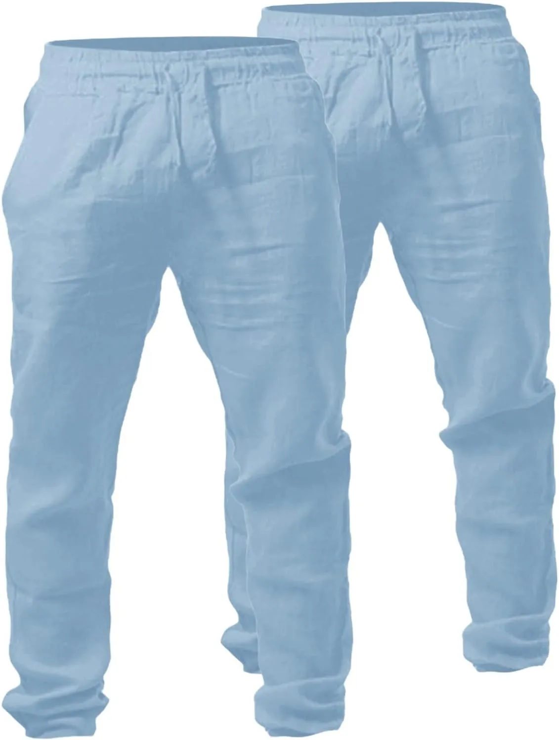 Mens Linen Pants Yoga Beach Loose Fit Casual Summer Elastic Waist Drawstring Lounge Trousers with Pockets 2 Pack