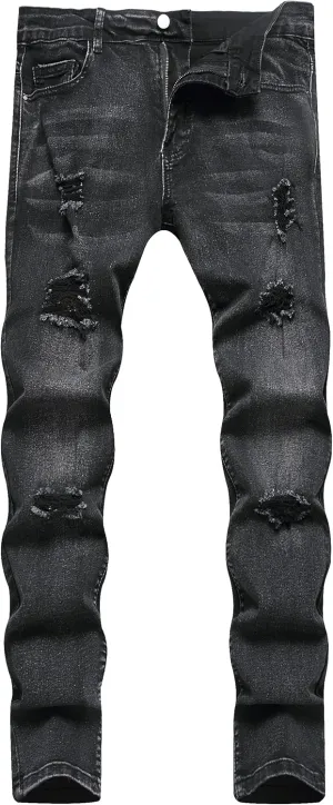 Men's Ripped Skinny Slim Fit Stretch Distressed Destroyed Jeans Denim Pants
