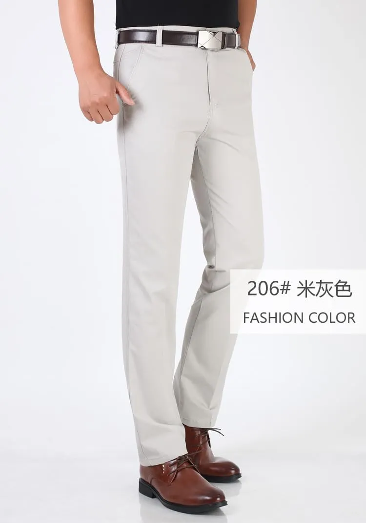 Men's Slim-Fit Casual Chino Pant Spring and Autumn Thick Double Pleated Loose Cotton High Waist
