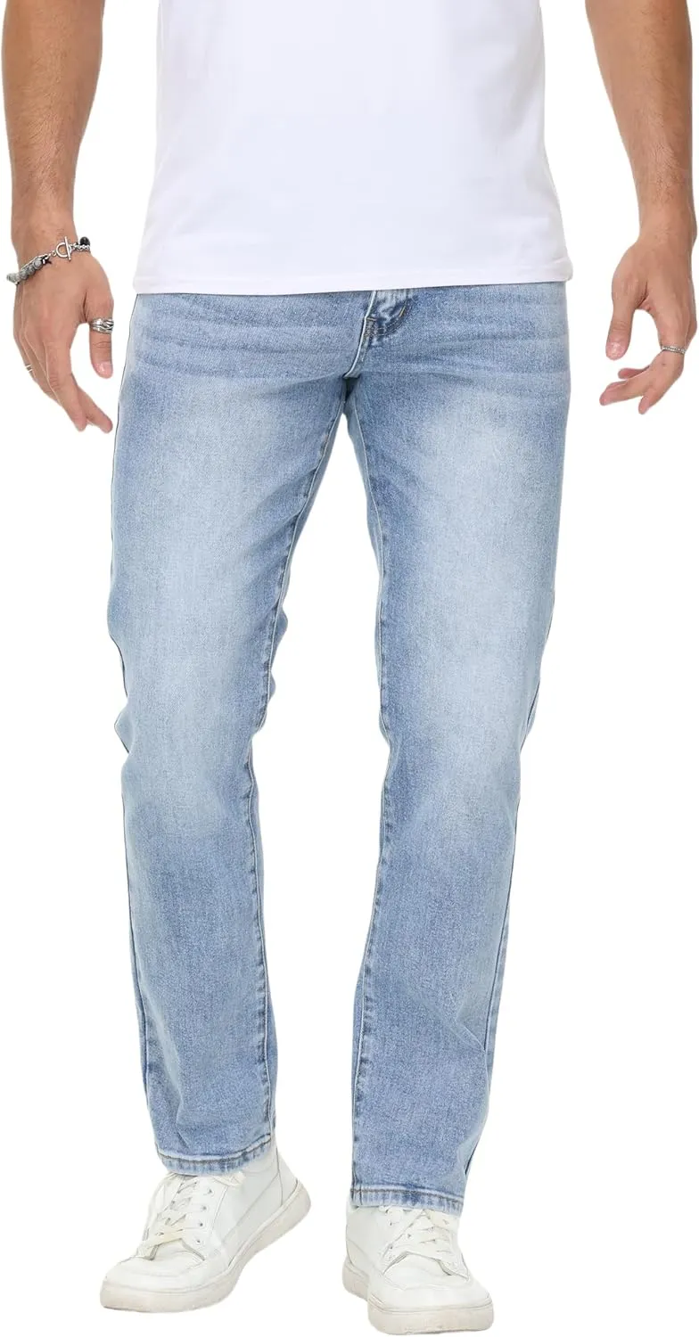 Men's Stretch Regular Fit Straight-Leg Cotton Fashion Comfort Flex Waist Denim Pants Jeans