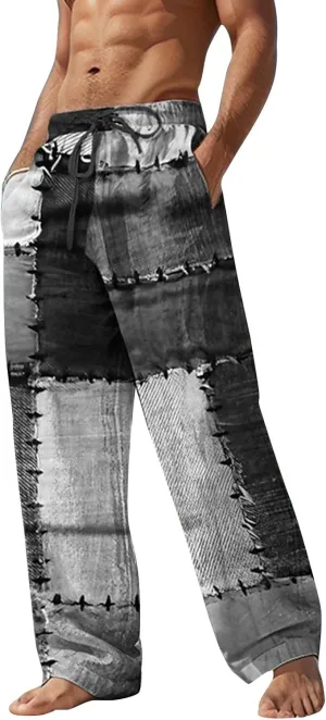 Mens Summer Pants Lightweight Casual Big and Tall Hawaiian Wide Leg Pants Vacation Golf Trousers Joggers