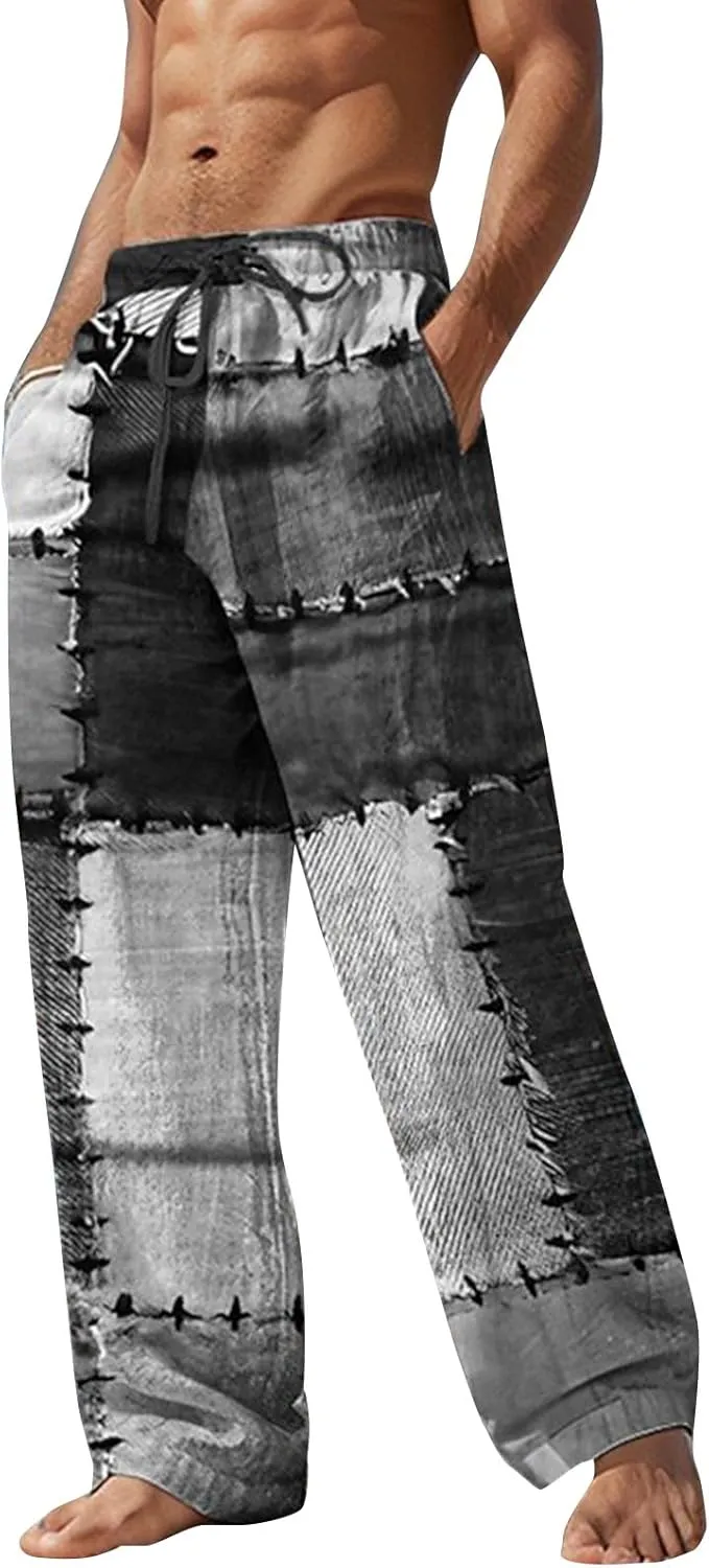 Mens Summer Pants Lightweight Casual Big and Tall Hawaiian Wide Leg Pants Vacation Golf Trousers Joggers